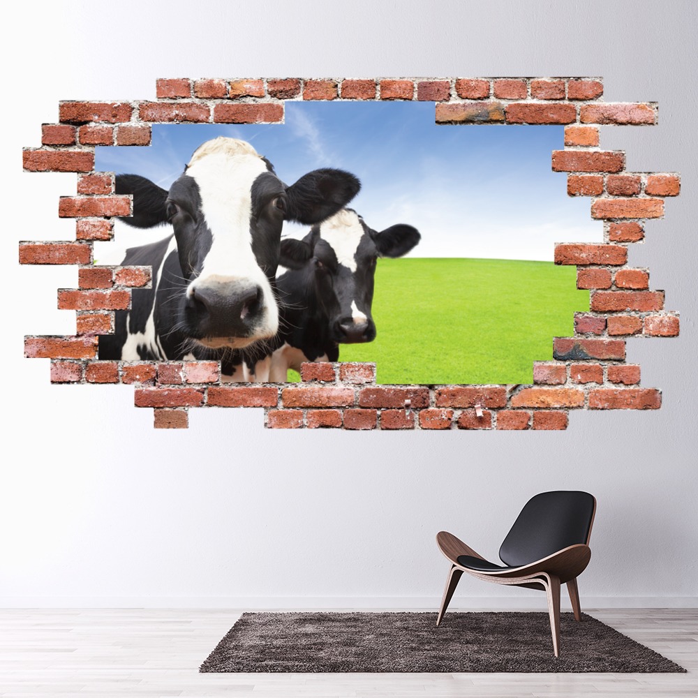 Dairy Cows Red Brick 3D Hole In The Wall Sticker | Icon Wall Stickers